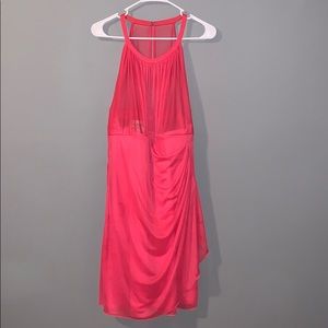 Hot Coral Ruched Cocktail David’s Bridal Dress